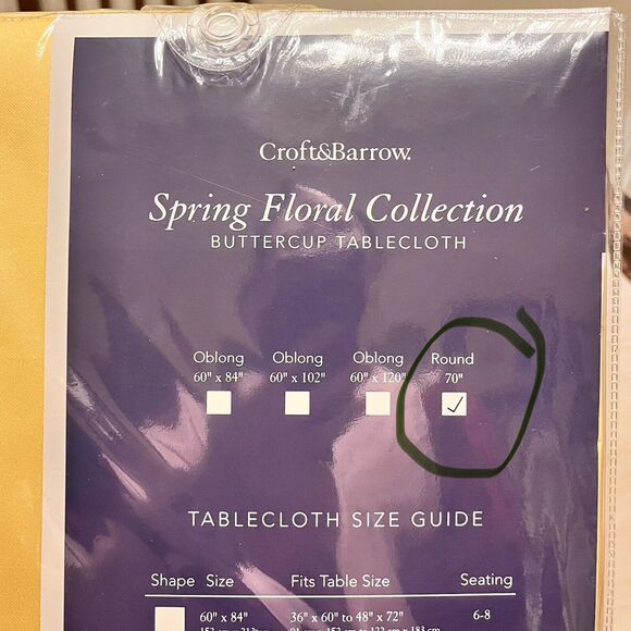 Croft&Barrow Spring Floral Collection Buttercup Round Tablecloth Yellow 70” - Picture 3 of 7